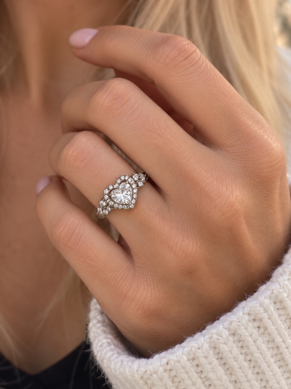 925 Created Moissanite Heart Size 6